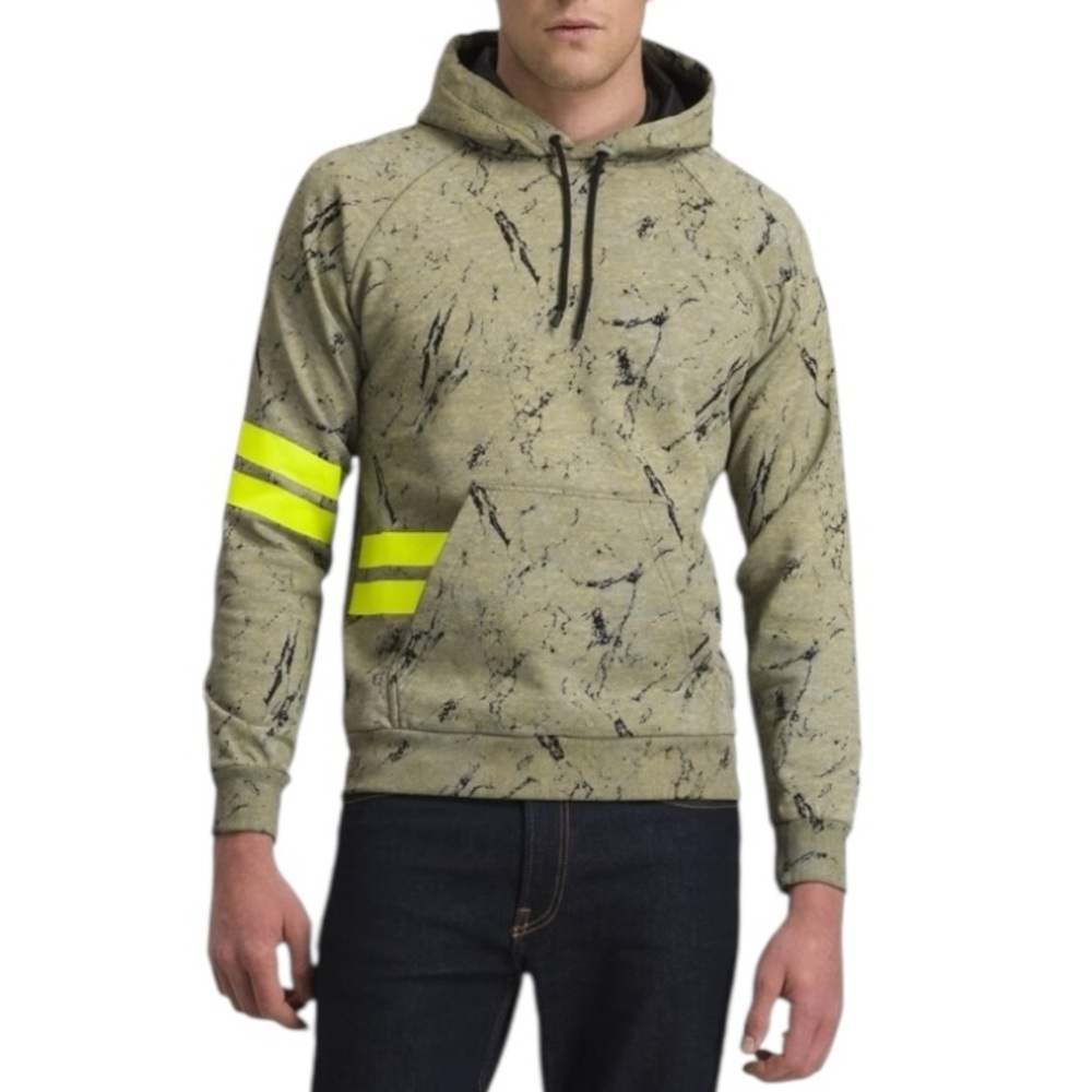 Rossignol Men’s 2XL Hoodie Marble Print Neon Striped Sleeve Ski Made in Italy